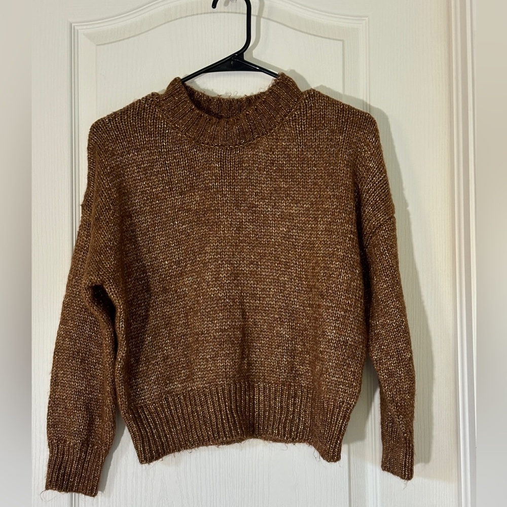 Sweet Rain Mock Neck Brown Marled Knit Sweater Size M Cozy Fall